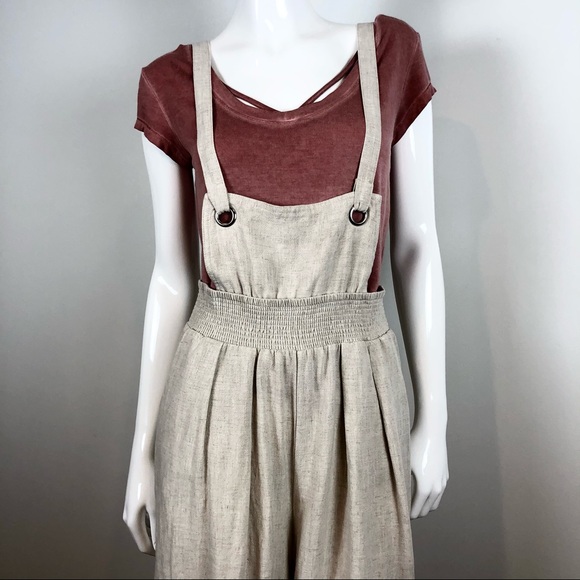 Very J Pants - Very J Wide Strapped Jumpsuit Oatmeal Wide Leg